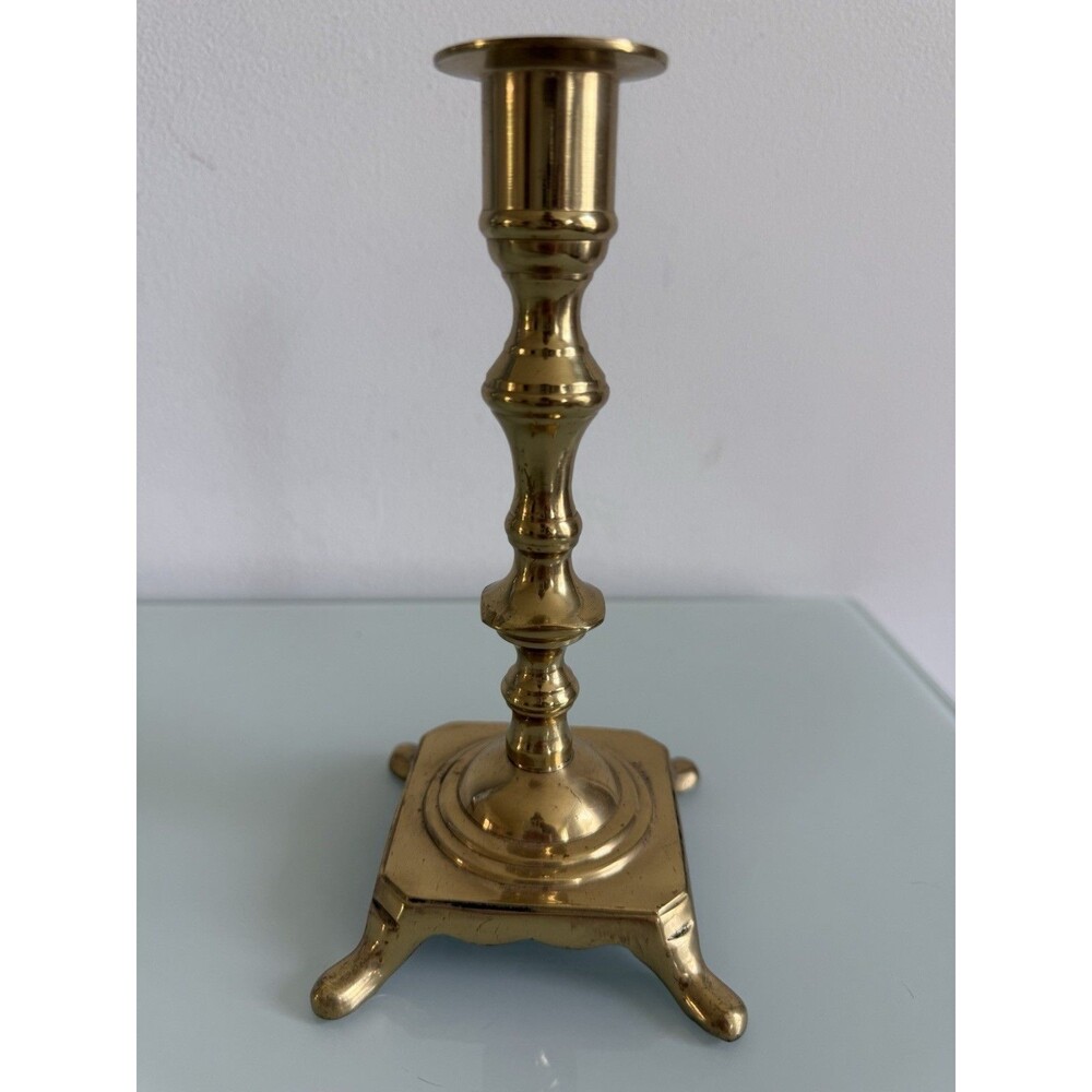 Vintage Solid Brass Candlestick Holder Footed Traditional Taper Candle Holder